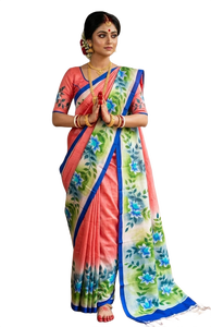 Sari imprimé Bishnupuri en soie pure pour femmes, Inde, Pakistan, Bangladesh, sari traditionnel - Product Image 1