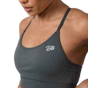 Soutien-gorge de sport rembourré à maintien moyen sans coutures avec logo personnalisé, bretelles spaghetti, séchage rapide, écologique et respirant pour femme - Product Image 6