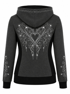 Sudadera con Capucha Brillante para Mujer, con Cierre Frontal de Cristales, Manga Larga, para Uso Diario Informal y Cómodo - Product Image 2