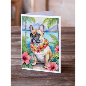 Whimsical French Bulldog Luau Tarjetas de felicitación Paquete de 8 A7 Tamaño 5x7 Tarjetas de notas en blanco con sobres - Product Image 2