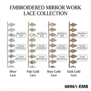 ผ้าลูกไม้ลายเรขาคณิตวินเทจแบบเป็นมิตรกับสิ่งแวดล้อม ปักลายทองหรูหรา ประดับด้วยริบบิ้นซารี สำหรับชุดเลเฮนกาเจ้าสาว - Product Image 6