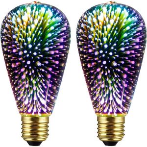 Paquete de 2 Bombillas LED ST19 con Efecto de Fuegos Artificiales 3D Infinito, 3W 120V, Iluminación de Fiesta Multicolor, Efecto de Vidrio Emplomado - Product Image 1