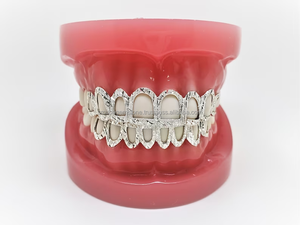 925 Sterling <b>Silver</b> Open Face W/ Diamond Cut Diamond Dust Custom Grillz Yellow Rose Gold Plated Available. - Product Image 6