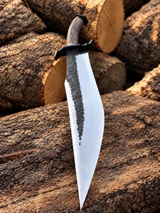 Couteau de chasse artisanal, lame à pointe tombante, acier à haute teneur en carbone, manche en bois avec étui en cuir - Product Image 5