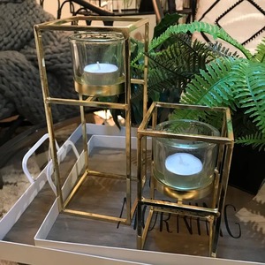 Decorative Antique Style Modern Gold Square <b>Tea</b> <b>Light</b> Holder Set Heat Resistant Home Decoration <b>Lanterns</b> - Product Image 1