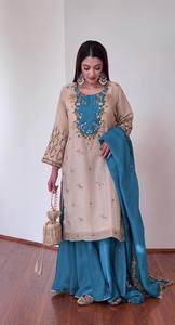 Ensemble Salwar brodé de créateur pour femme, tenue de soirée, Kurta ethnique, Palazzo et Dupatta - Product Image 3