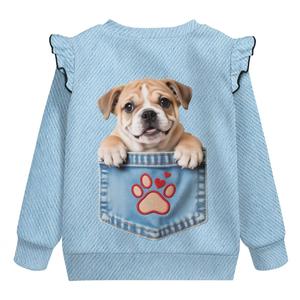 Blouse pull-over en maille doublée décontractée pour bébé fille, à manches longues, imprimé floral, respirante, écologique, avec manches évasées - Product Image 6