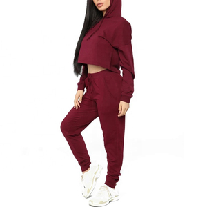 Women Sets 2 Pcs Sweatsuit Crop Top Cotton Suits Women Outfit Shoulder Tracksuits - Product Image 3