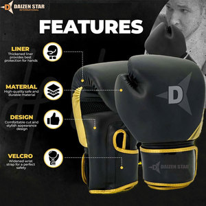 Gants de boxe Daizen Star en cuir PU noir et or avec sangle de poignet réglable pour la fermeture, respirants et personnalisables pour adultes - Product Image 6