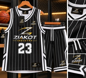 Venta al por Mayor Directa de la INDUSTRIA ZIAKOT, Jersey de Baloncesto Auténtico Personalizado con Rayas Blancas, Negras, Rojas y Doradas - Product Image 3