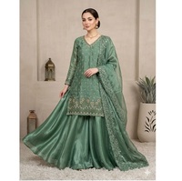Nouvelle collection : Ensemble Kurta Sharara Dupatta en soie Frendy avec broderie, travail de sequins et perles, costume Sharara