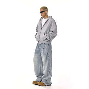 Jeans de mezclilla OEM American Vintage lavados de cintura media, corte limpio, para hombre y mujer, estilo urbano, pierna recta, versátiles, holgados, casuales, de pierna ancha. - Product Image 5