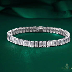 Pulsera de tenis de oro blanco de 9K, 10K, 14K, 18K con diamantes cultivados en laboratorio de corte esmeralda, certificada por IGI, joyería de boda para mujer, chapada en oro. - Product Image 1
