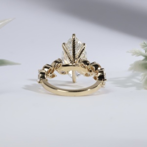 Aesthetic Magnificent Large Marquise Cut Center <b>Crystal</b> Secured Leaf Vine Shank Botanical Prongs Luxury Women Gold <b>Crystal</b> <b>Ring</b> - Product Image 4