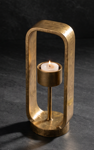 Luxury Gold Finish Texture Cast <b>Metal</b> Candle Holder <b>Arch</b> <b>Frame</b> Cantilever Structure with Pillar Stand Dining Table Centerpiece - Product Image 3