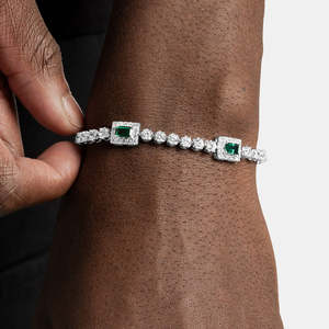 925 Sterling Silver Emerald Cut Green Moissanite Tennis <b>Bracelet</b> VVS D Color Emerald <b>Stone</b> <b>Bracelet</b> Luxury Jewelry for Men Women - Product Image 3