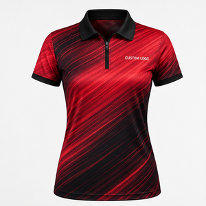 Polo de Manga Corta con Logotipo Personalizado para Mujer, Color Rojo y Negro, Diseño Diagonal, Secado Rápido, Sublimación, Ropa Deportiva de Golf - Product Image 1