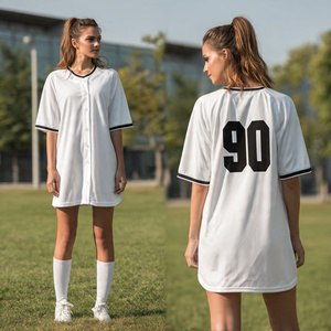 Robe chemise en jersey oversize à manches mi-longues pour femme / Robe chemise longue boutonnée en jersey oversize style baseball pour femme en gros - Product Image 3