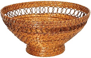 Bol à fruits élégant en rotin poli fait main avec un tressage délicat et un savoir-faire raffiné pour la décoration de table - Product Image 3