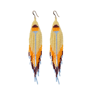 Boucles d'oreilles à franges perlées, fabrication de bijoux avec perles jaunes, orange, marron et bleues, style de bijoux longs pour femmes - Product Image 1