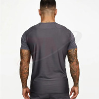 T-shirt de compression gris à manches courtes pour homme, coupe ajustée, séchage rapide, vêtement de sport athlétique, col rond, en polyester tricoté, vente en gros personnalisée