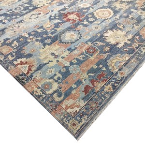 Alfombra Delgada de Lana Pura Anudada a Mano, Resistente a las Arrugas, de Pelo Bajo, con Diseño Floral Oriental Azul y Rojo Óxido para Sala de Estar Moderna - Product Image 5