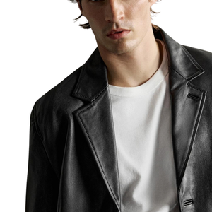 Men's Black Genuine <b>Leather</b> Streetwear <b>Blazer</b> <b>Jacket</b> Notch Lapel Three Button Front Relaxed Fit Premium Custom Fashion Outerwear - Product Image 6