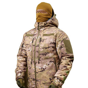 Veste tactique à capuche unisexe décontractée pour l'extérieur, imperméable, respirante, coupe-vent, anti-déchirure, camouflage géométrique en sherpa - Product Image 1