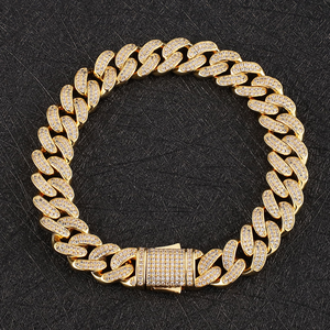 Luxury 12mm iced out cuban link bracelet 18k gold plated brass vvs moissanite prong setting hip hop jewelry for <b>men</b> - Product Image 5