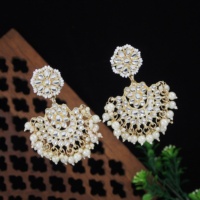 Boucles d'oreilles traditionnelles Kundan plaquées or avec perles pendantes, Jhumka Chandbali pour femmes, bijoux de mariage indien pour occasions spéciales