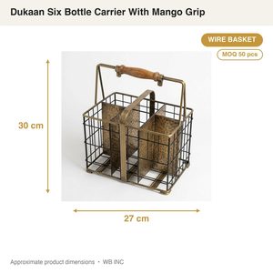Cesta de Metal Hecha a Mano con Asa de Madera, 27 cm, Latón Antiguo Negro, Porta Botellas para 6 Botellas, Mango Grip, Decoración para el Hogar - Product Image 3