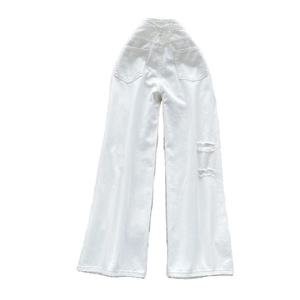 HAMIO SPORTS Jean en denim déchiré taille haute pour femme, coupe large, longueur intégrale, délavé, style décontracté, polyester/coton, imperméable - Product Image 2