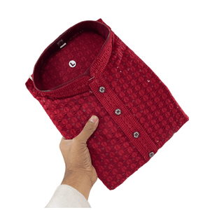 DESIGNER RAYON COTTON MACHINE EMBROIDERY WORK MEN'S KURTA PAYJAMA RANI - Product Image 1