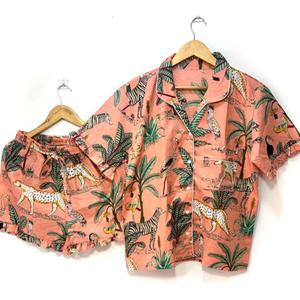Conjunto de Pijama de Manga Corta con Estampado Animal para Mujer, Ropa de Dormir Suave de Verano, Ropa Casual para Estar en Casa - Product Image 1