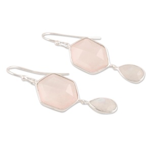 Pendientes Colgantes de Plata de Ley 925 con Piedra Lunar Arcoíris y Cuarzo Rosa, Joyería de Piedras Preciosas Naturales, Regalo para Ella - Product Image 3