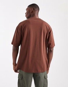 T-shirt en coton marron à manches courtes et col rond pour homme, coupe oversize, couleur unie, tricot jersey décontracté, coupe classique - Product Image 3