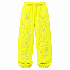 Yellow <b>Sequined</b> 100% Cotton Anti-Pilling Sweatpants Elastic Waist Drawstring Men Casual <b>Jogger</b> Pants Winter Streetwear Fashion - Product Image 1