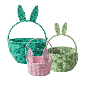 <b>Easter</b> <b>Basket</b>, Bunny <b>Gift</b> <b>Basket</b> with Ears, Colorful Paper Straw Storage <b>Basket</b> for Egg Hunt, Party Favors & Nursery Decor - Product Image 5
