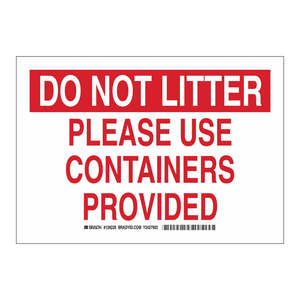Panneau d'interdiction de jeter les déchets Brady 7x10 pouces pour intérieur/extérieur, imprimé UV, en polycarbonate triangulaire - Product Image 2
