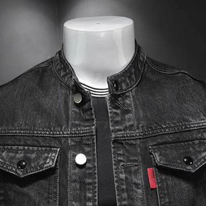 Gilet en jean respirant 100 % coton pour homme, coupe droite, style décontracté, avec coutures soignées, idéal pour l'hiver - Product Image 2