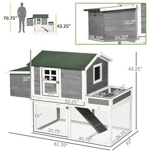 Pollaio in Legno da Esterno per Giardino con Aiuola Rialzata, Area di Recinzione e Nido - Grigio - Product Image 3