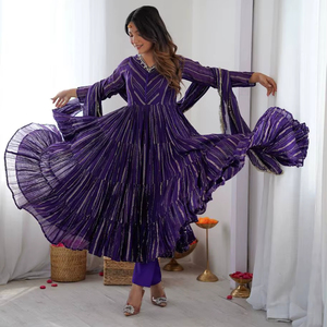 Anarkali <b>Kurta</b> Set with Dupatta | Pleated Flared Ethnic Wear Suit for <b>Women</b> | Festive Party & Wedding Outfit - Product Image 1
