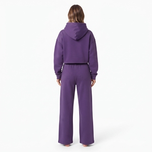 Women Tracksuit Soft Breathable Comfortable Cotton Fleece Crop Top Hoodie And <b>Wide</b> <b>Leg</b> <b>Jogger</b> Set Daily Wear Two Piece Outfit - Product Image 3