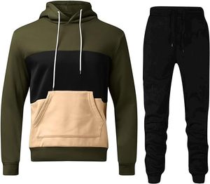 Ensemble de survêtement à capuche color block pour homme, manches longues, pantalon à cordon, tenue décontractée d'automne, design uni, matière respirante - Product Image 5