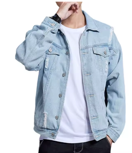 Mens <b>Light</b> Blue Denim <b>Jacket</b> Casual Turndown Collar Single Breasted Washed Cotton Jean Coat Spring Style Regular Fit - Product Image 4