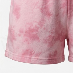 Ensemble 2 pièces pour femme, rose tie-dye, short et haut à manches courtes, col rond, coupe décontractée, au-dessus du genou, en coton tricoté, pour l'été - Product Image 6