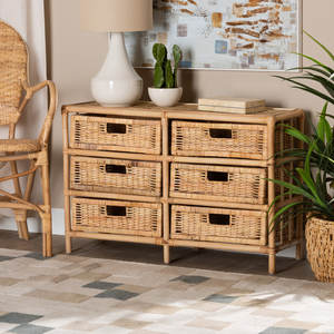 Modern Bohemian Rattan 6-Drawer <b>Storage</b> Cabinet Organizer - Product Image 2
