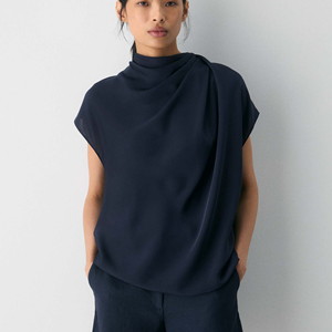 Blusa de Verano para Mujer, Espalda Descubierta, Cuello Tipo Capucha, 100% Poliéster, Antiarrugas, Ecológica, Holgada, con Mangas Cortas - Product Image 1