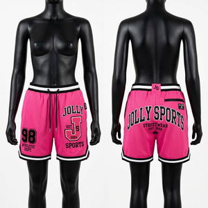 Shorts de basket pour femmes, 180 GSM, maille polyester respirante, panneaux graphiques floraux roses, logo personnalisé par sublimation, shorts pour femmes - Product Image 2