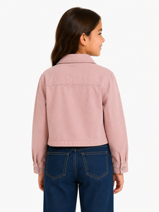 Girls Pink <b>Denim</b> <b>Jacket</b> <b>Cropped</b> Casual Outerwear Premium Quality Cotton <b>Denim</b> <b>Jacket</b> Stylish Button Front Design Long Sleeve - Product Image 3